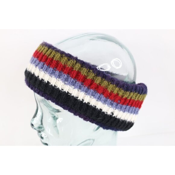 Vtg 90s Y2K Streetwear Babydoll Wool Blend Knit Rainbow Striped Headband Earband - Picture 2 of 6